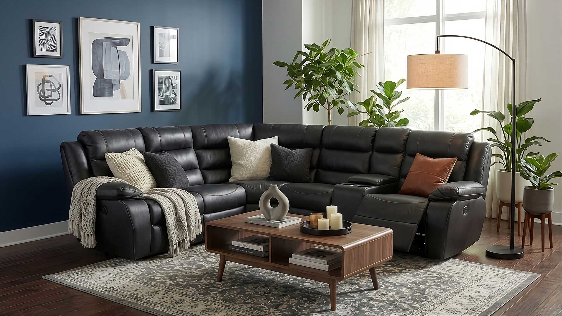 Dark couch in living room